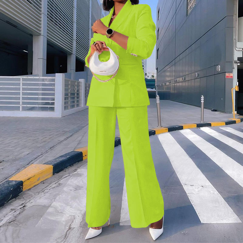 solid color long sleeve suit jacket wide-leg pants two-piece set NSJZC138051