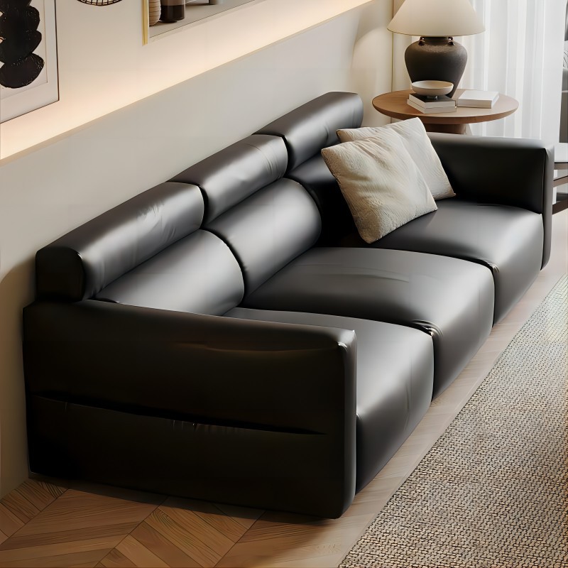Italiano pequeño sofá de cuero de vaca negro primera capa de piel de vaca sala de estar minimalista pequeño apartamento abajo sofá de cuero negro combinación image 5