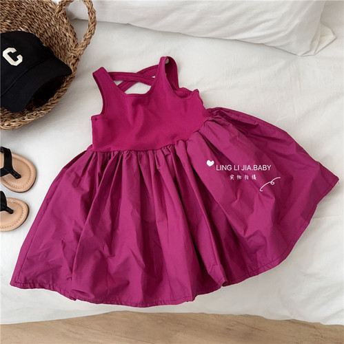 Ningli Girls Summer New Hollow Slim-fitting Tank Top Children's Solid Color Fashionable Sleeveless Dress Trendy