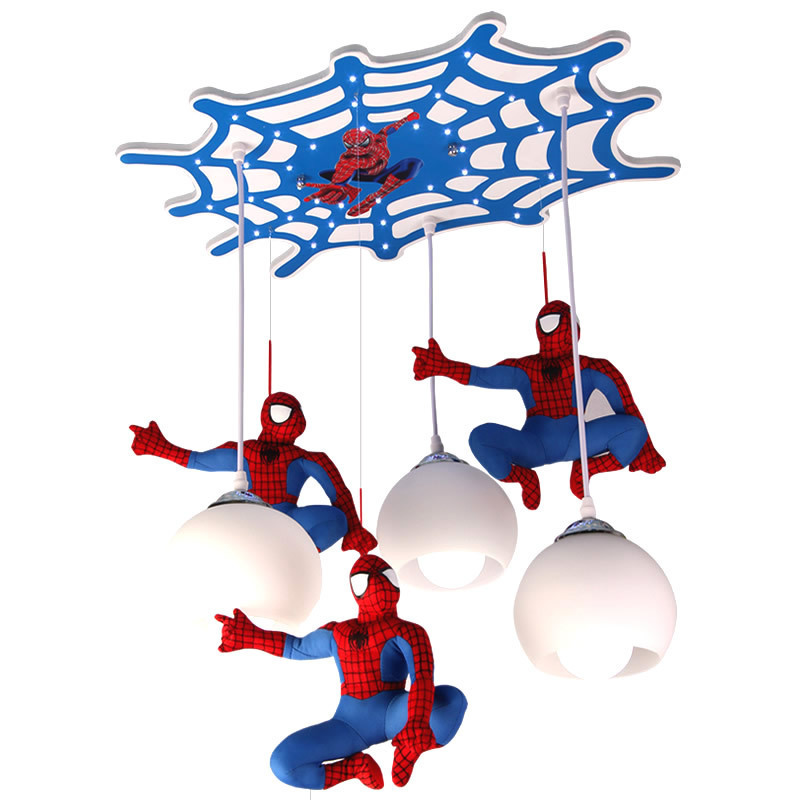 Creative Spiderman children's room chandelier cartoon kindergarten ceiling lighting little boy bedroom eye protection led lamps