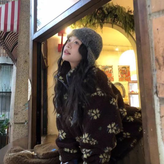 Retro floral lamb wool coat, thickened, new autumn and winter style, petite, loose, casual, Korean style lamb wool jacket