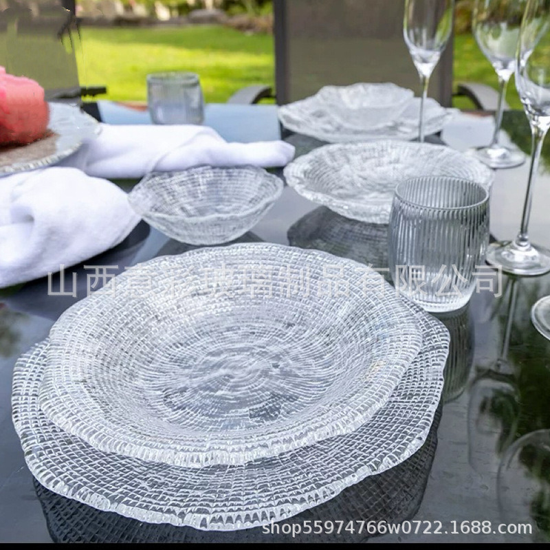 Light Luxury European-Style Ivv Diamond-Patterned Bowl and Plate Set, Crystal Glass Afternoon Tea Dessert Plate, Dessert Bowl