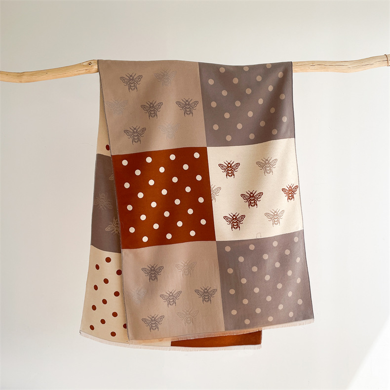 Little Bee I mitation Cashmere for Women, Thickened and Versatile Color blocked Shawl, Winter New Scarf_voghion.com