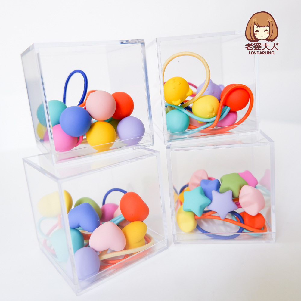 INS風可愛兒童糖果色卡通水晶透明盒子獨立包裝頭繩日韓發圈發飾