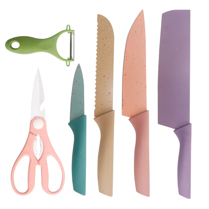 Knife stainless steel, set, universal scissors, 6 pieces