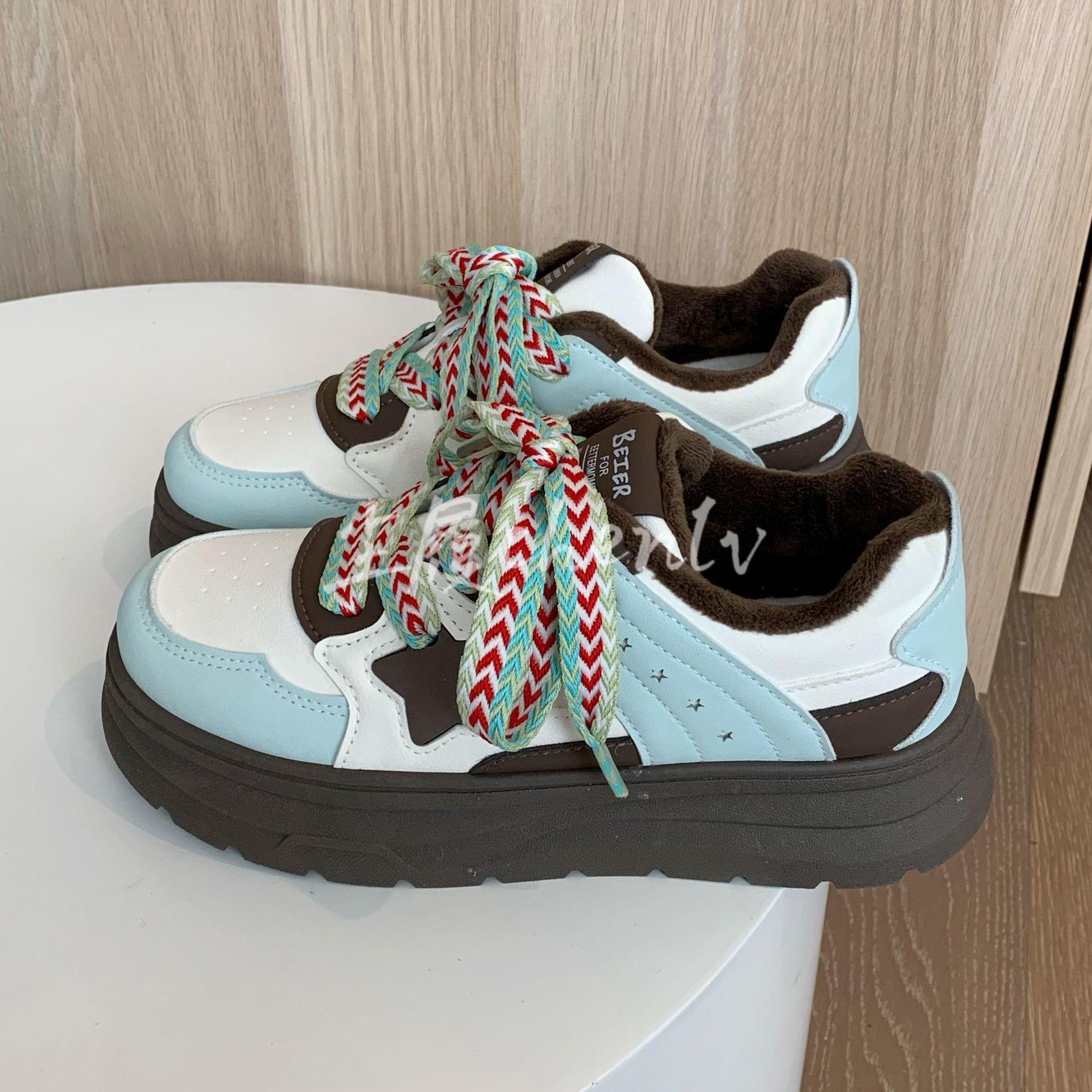 B2103 厚底加绒板鞋女2024年冬季新款棉鞋二棉保暖休闲百搭运动鞋