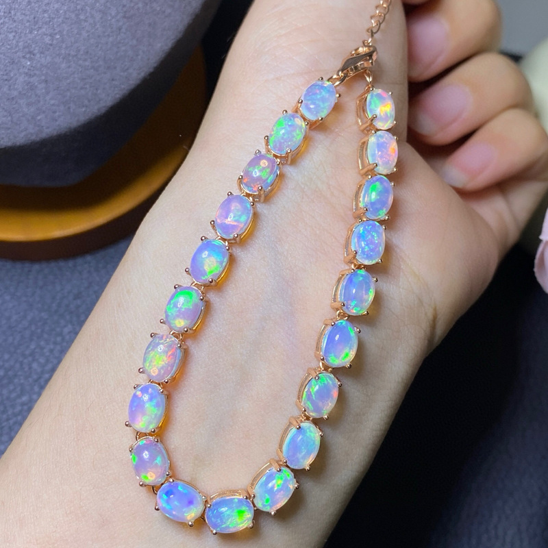 Pure Natural Opal Bracelet, the Crystal Is Clean and Full of Fire Color Main Stone 5*7mm, S925 Silver Precision Inlaid