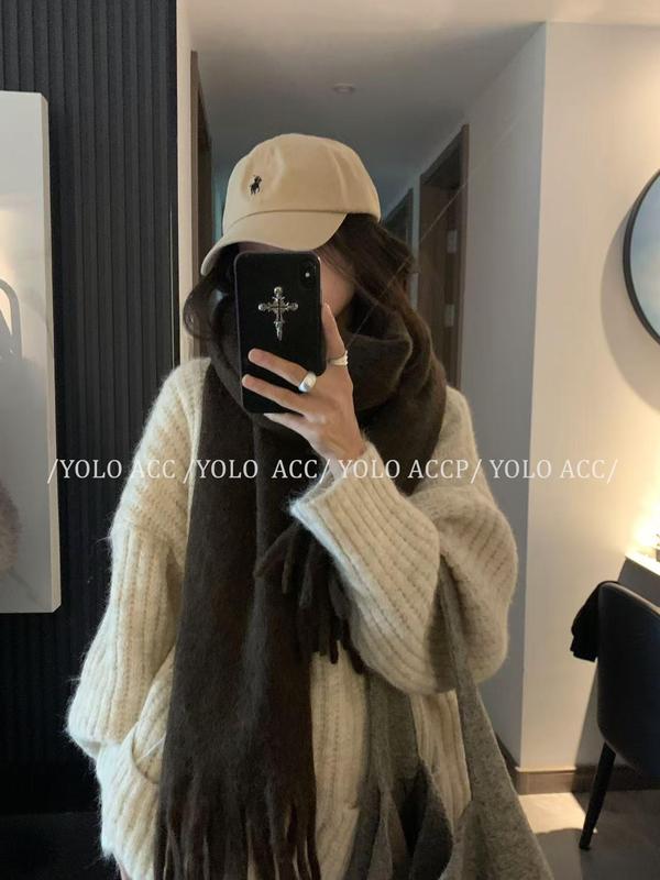 3827# YOLO SHOP 【慵懒LOOK】韩系休闲高领纽扣毛衣外套加厚上衣|undefined
