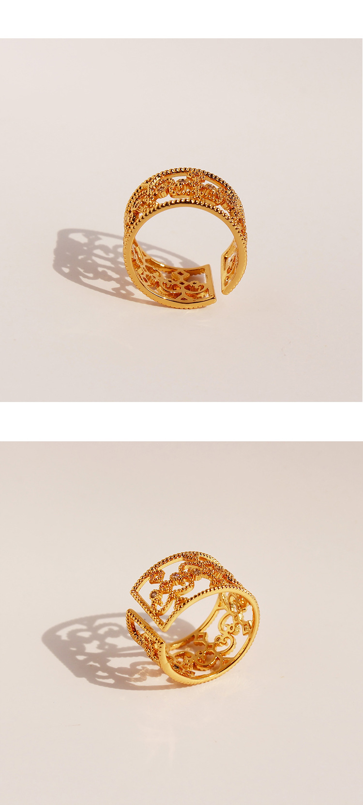 Latón Chapados en oro de 18k Estilo Vintage Enchapado Embutido Ondas Rombo Diamantes De Imitación Anillos display picture 2