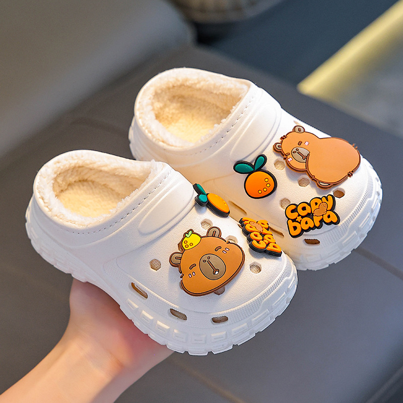 Zapatillas de algodón para niños Capibara, invierno para niños, niñas y niños, calentamiento y veludo impermeable, padres e hijos, niños, zapatos de algodón.