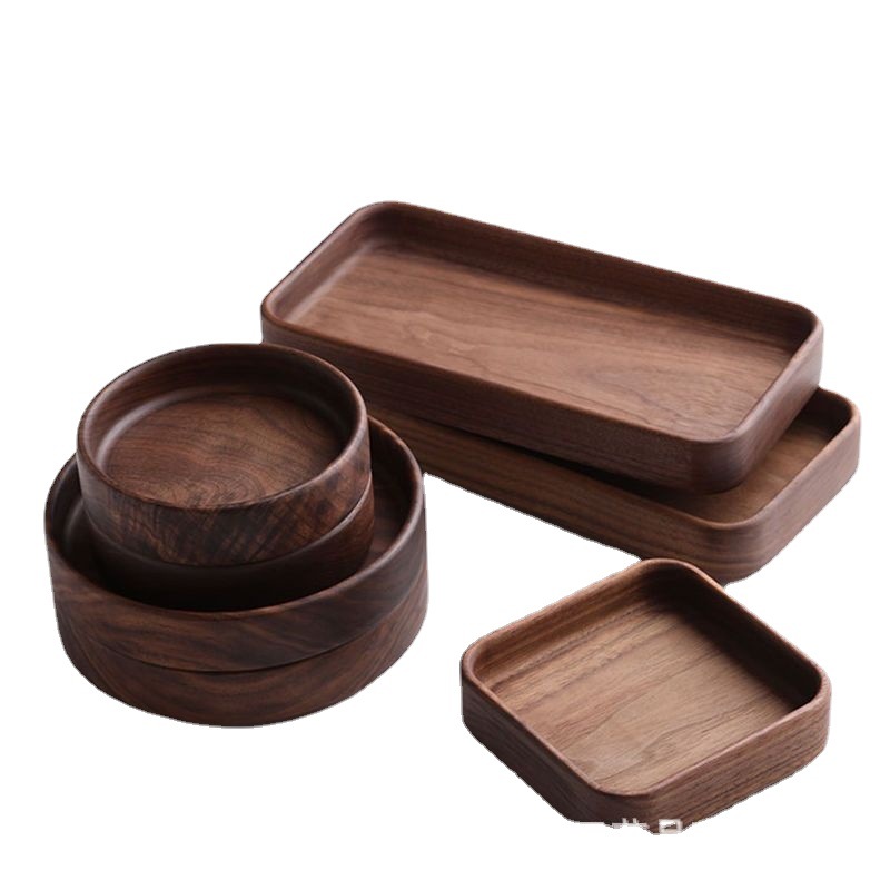 Nogal negro americano merienda plato de fruta seca tienda de postres bandeja de pastel de café multi-estilo opcional plato de desayuno de madera