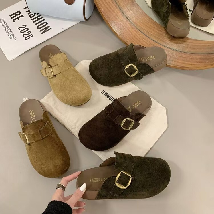 Suede ~ Thick-soled Birkenstock-style women's slip-on mules, new autumn 2026 collection Suede ~ Thick-soled Birkenstock-style women's slip-on mules, new autumn 2026 collection
