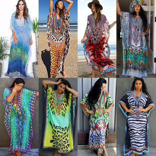New European and American Style Rope Positioning Long Dress Loose Robe Style Seaside Holiday Beach Dress Bikini Swimsuit Blouse Women
