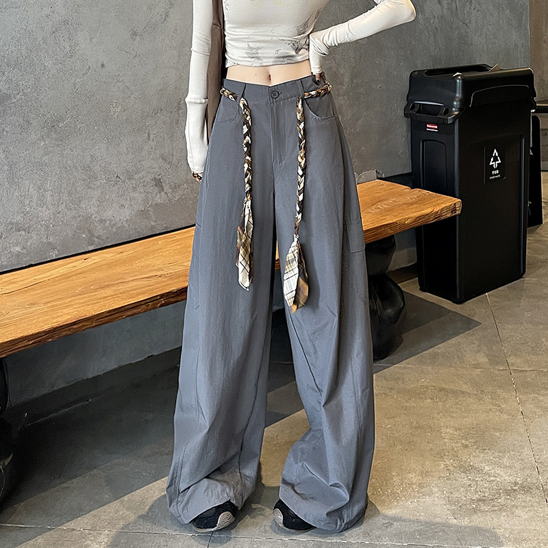 美式弯刀裤女早秋新款2025高腰显瘦工装裤百搭休闲慵懒宽松阔腿裤|undefined