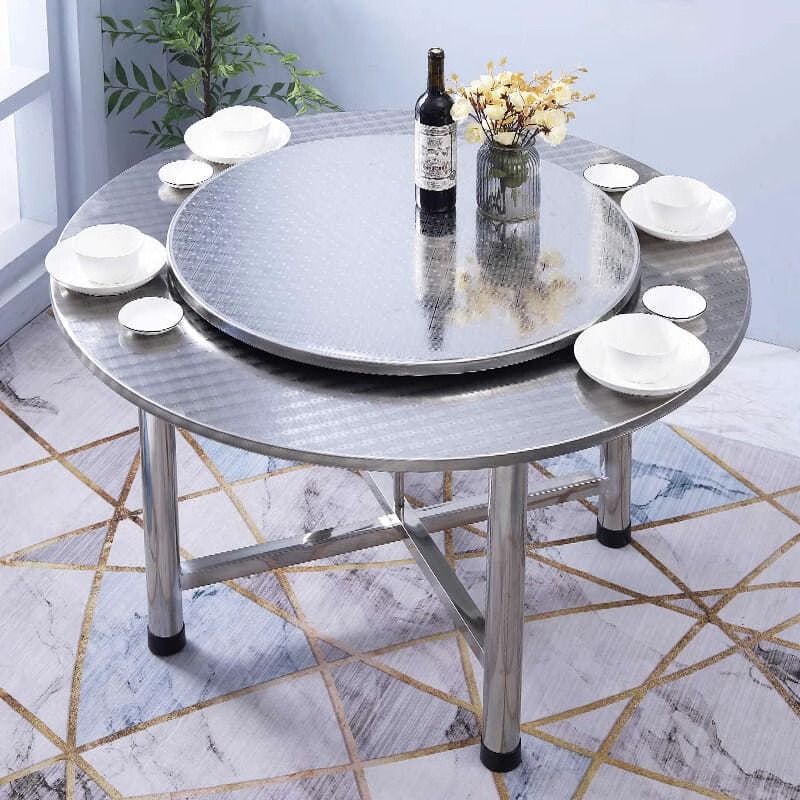 Mesa redonda 304, comedor portátil de acero inoxidable, puesto de comida plegable para el hogar, mesa redonda, comedor, banquete de restaurante, Amazon