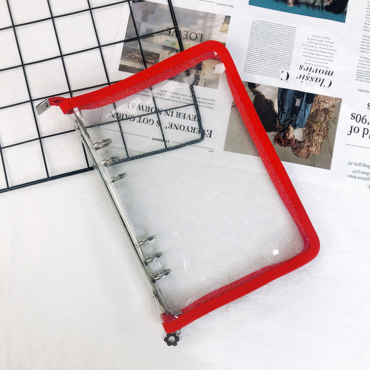 Nueva combinación de estilo coreano A5 transparente 6-agujero con cremallera portátil PVC transparente de hojas sueltas de viaje cuaderno de hojas sueltas