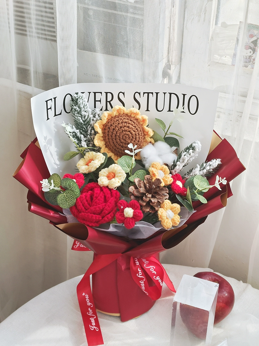 Плетеный букет в цветы подсолнуха