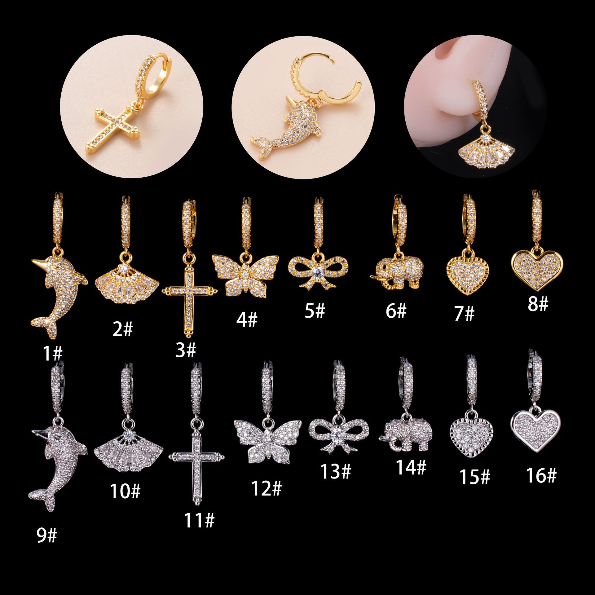 5g Weight Zircon Inlay Material Ear Studs Classification Fashion Butterfly Bow Knot Copper Plating Inlay Zircon Ear Studs 1 Piece