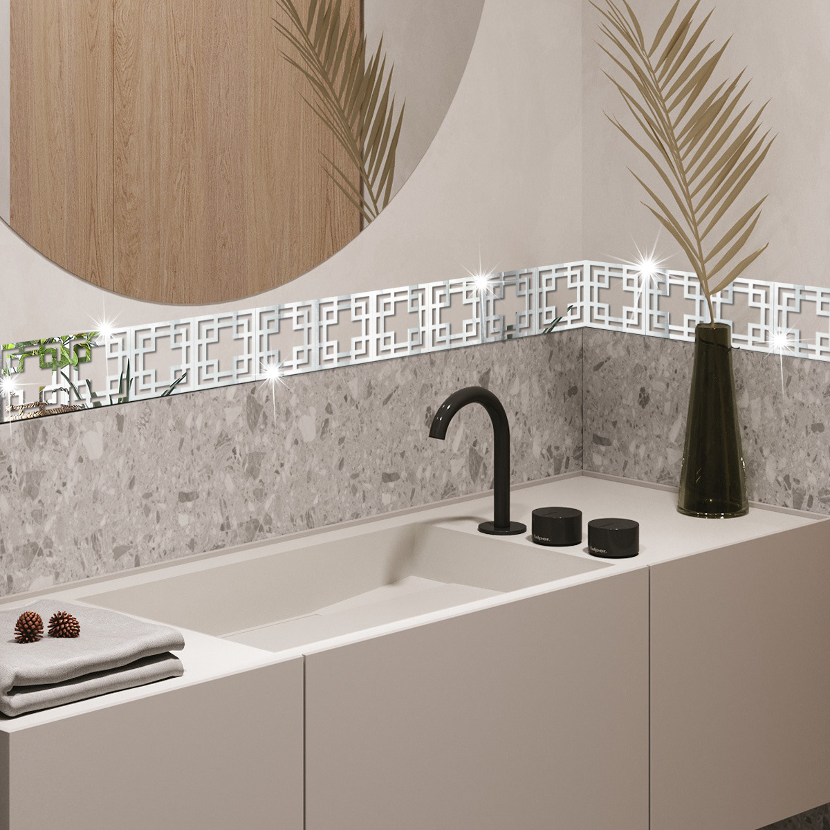 Costura hueca tridimensional de acrílico pegatinas de pared transfronteriza Amazon sala de estar baño pared cintura línea Decoración image 2
