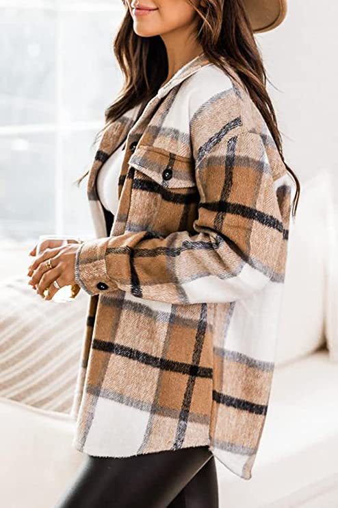 Women's Clothing Plaid Shirt American Style Long Sleeved Collared Loose Fit Mid Length Coat For Autumn Winter_ecoleips.com