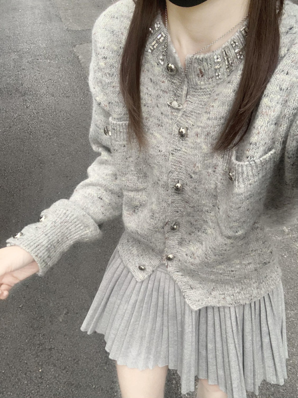小众设计灰色毛衣开衫女2025秋季新款独特超好看高级感针织短外套|undefined