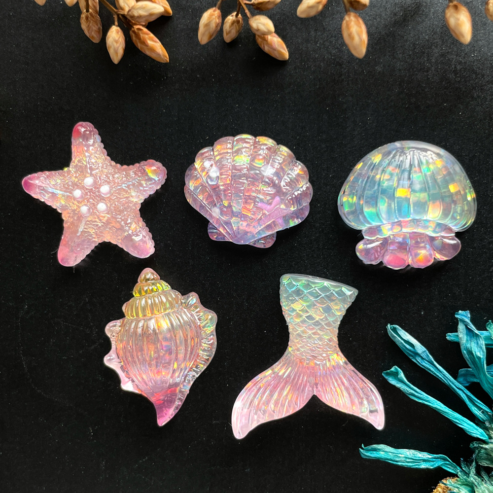 渐变色亮片海洋鱼尾水母树脂配件diy手机壳洞洞鞋鞋扣发饰品配件