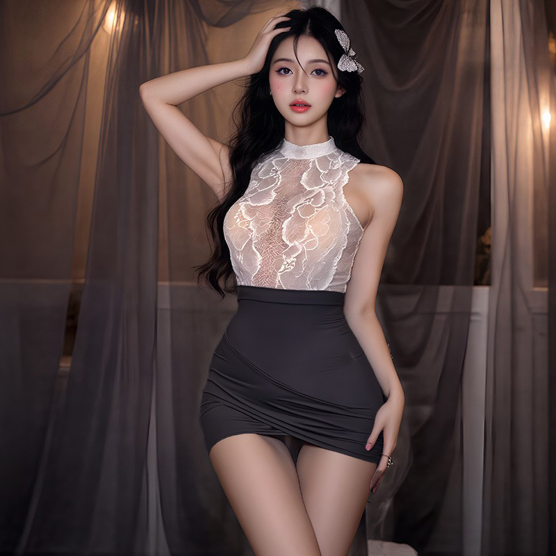 검정색 동일 디자인 잠옷 원피스