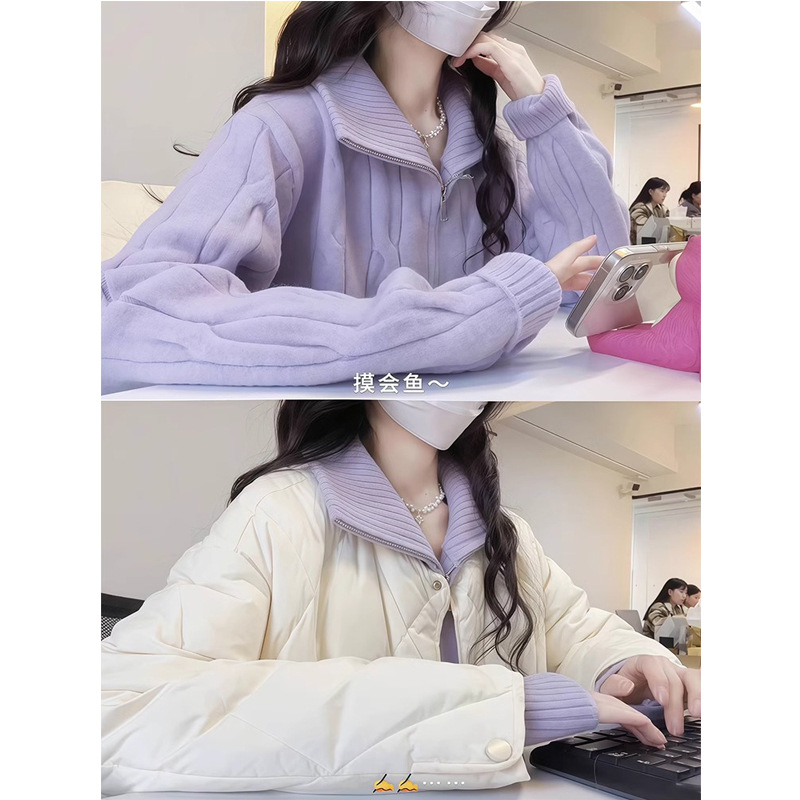 Taro Purple Spring and Autumn Sweater Women's 2025 Hot Style Lazy Style Dopamine Zipper Lapel Knitted Cardigan Tops Top