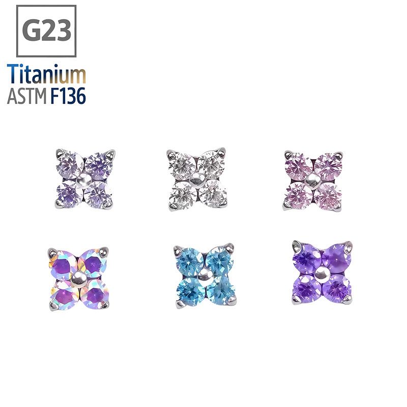 G23钛合金迷你四叶草锆石/蛋白石耳钉养耳耳骨钉唇钉鼻钉批发|undefined
