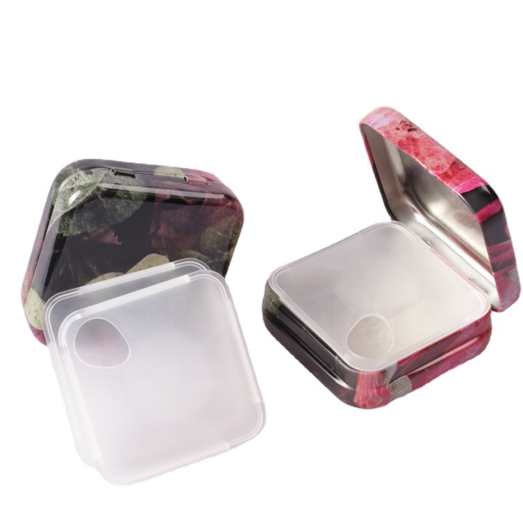 优惠透明开孔塑胶内托方形翻盖迷你糖果铁盒酒店一次性用品药膏磁