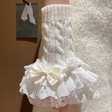 Lolita蕾丝冬季保暖袖套针织可爱仙女蝴蝶结少女手袖套袜套二合一