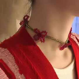 MONA  手工串珠  设计感小众时尚撞色花朵项链女士搭配项链88888