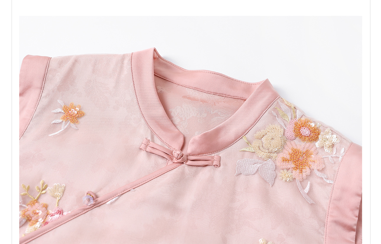 Áo vest lụa thêu hoa dành cho nữ — Màu hồng chi tiết 15