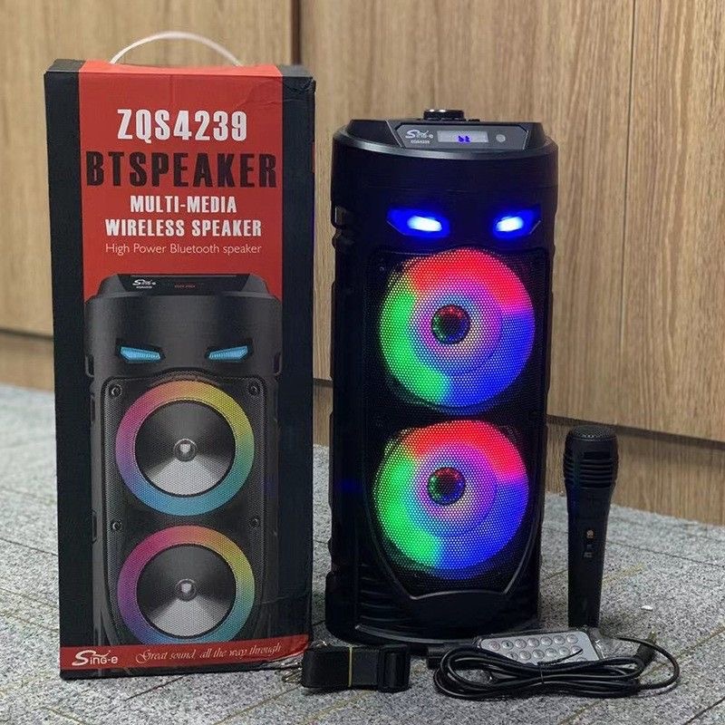 跨境4239双4寸广场舞蓝牙音响移动便携炫彩双喇叭炮筒大功率音箱|undefined