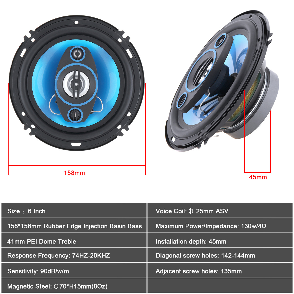 Los altavoces están disponibles en stock para altavoces de coche de 4 pulgadas, suministros de audio para coche de 5 pulgadas transfronterizos y altavoces coaxiales de 6 pulgadas.