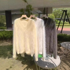 厚い7針島精3dシームレスなベルベットのセーター女性100カシミヤのセーターvネックニットの上着