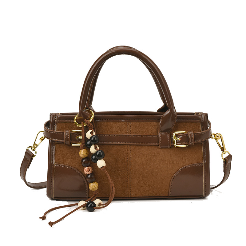 Transfronterizos otoño invierno retro esmeriado empalme bolso de mano mujer 2025 nueva moda color contraste bolso de hombro
