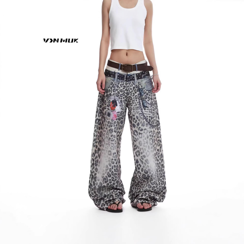 2026 American Retro Double-Waistband 3D Printed Leopard Print Jeans for Men and Women, Loose Straight Wide-Leg Pants 2026 American Retro Double-Waistband 3D Printed Leopard Print Jeans for Men and Women, Loose Straight Wide-Leg Pants