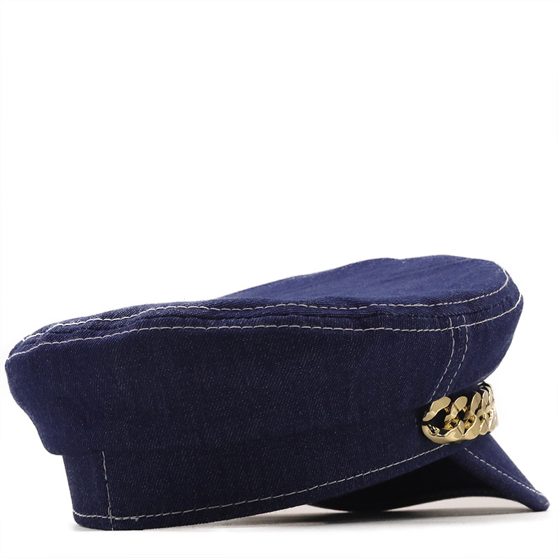 Sunscreen Chain Decor Korean Style Flat Top Navy Hat Wholesale Nihaojewelry display picture 1