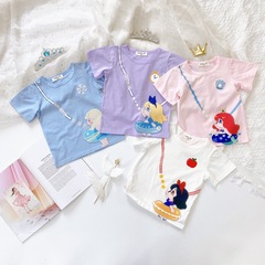 Children's Summer New Cartoon Anime 3D T-shirt for Girls Korean Style Fashion Casual Princess Top Overseas Trade
