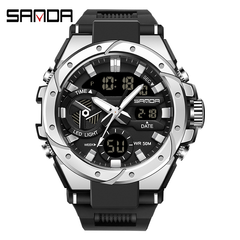 Sanda Cross-Border Best-Selling Electronic Watch, Multifunctional Waterproof Luminous Outdoor Sports Men's Watch with Innovative Case