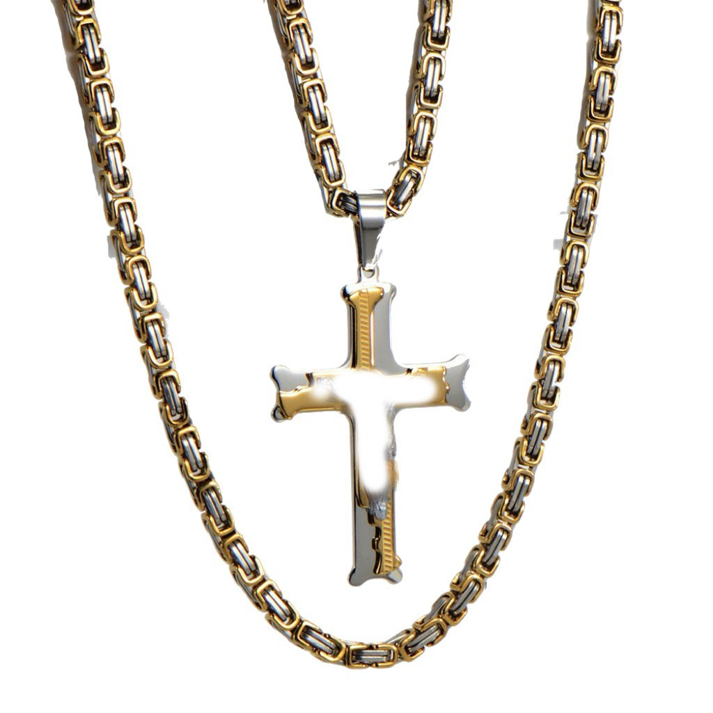 Foreign Trade Hot-Selling Stainless Steel Jewelry European and American Style Bold Three-Layer Lace Men's Cross Pendant Personalized Hip-Hop Accessory