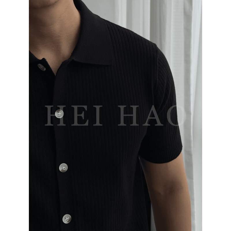 Ice Silk Knitted Short-Sleeved T-Shirt for Men, Summer Thin Cardigan Polo Shirt, High-End Style, Old Money Style Men's Clothing, Retro