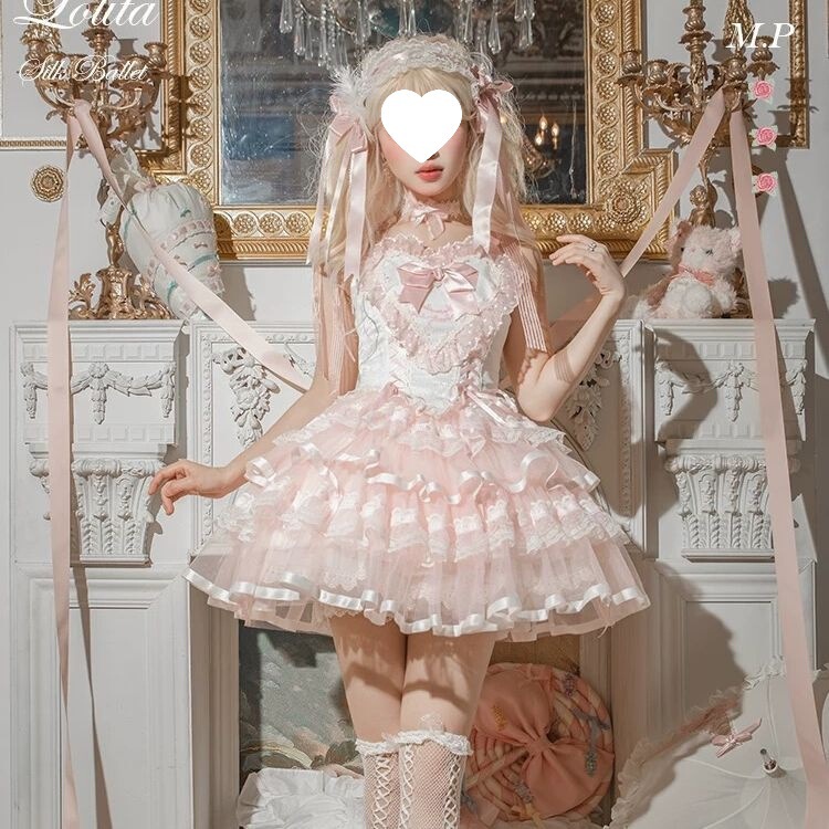 In-Stock Silk Satin Ballet Heart Dog Short Jsk Lolita Dress Ballet Style Birthday Sweet Silk Pure Desire