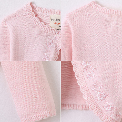 Korean Version Girls Embroidered One-Pin Collar Shawl for Children and Infants Knit Cardigan Jacket Baby Summer Thin Model