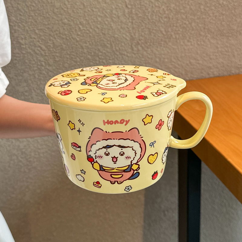 ウサキのカップラーメンの碗は蓋を持っています。家庭用陶磁器のカップラーメンの学生のナットの粉の碗はラーメンの碗のスープの食器を食べます。|undefined