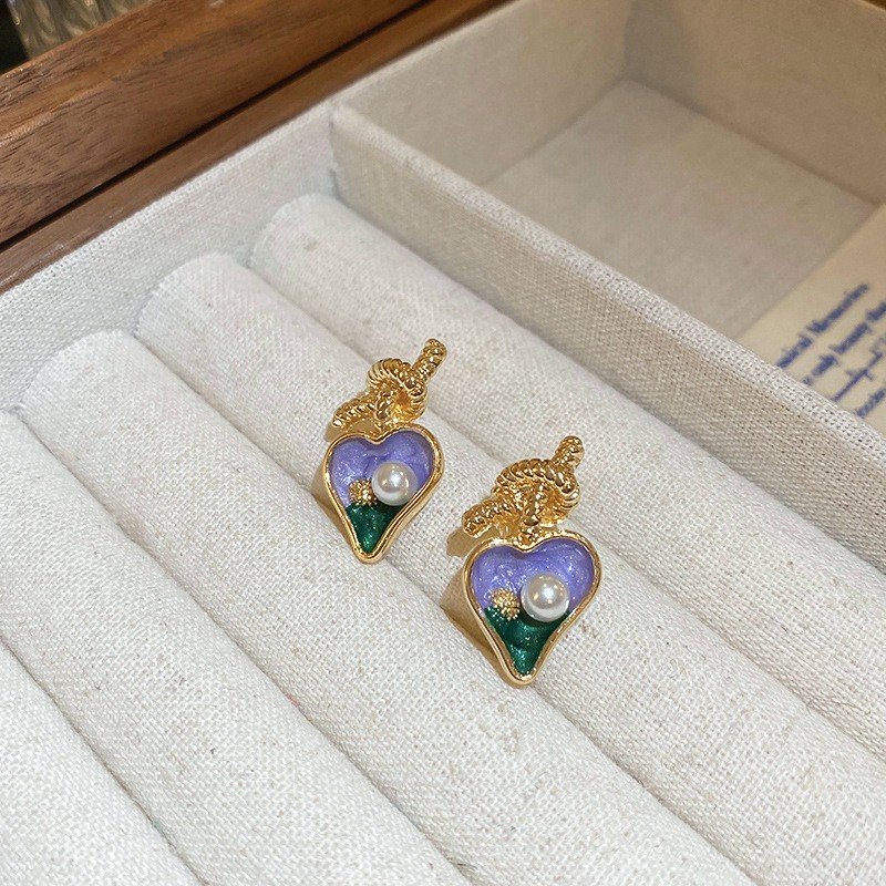 Monet Garden Pintura al óleo Pendientes de perlas de flores de viento Pendientes de lujo ligero de alta calidad Pendientes frescos dulces franceses mujeres