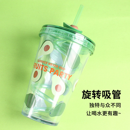 Summer Rotating Straw Cup Children's Plastic Water Cup Gift Cup Creative Summer On-the-go Cup