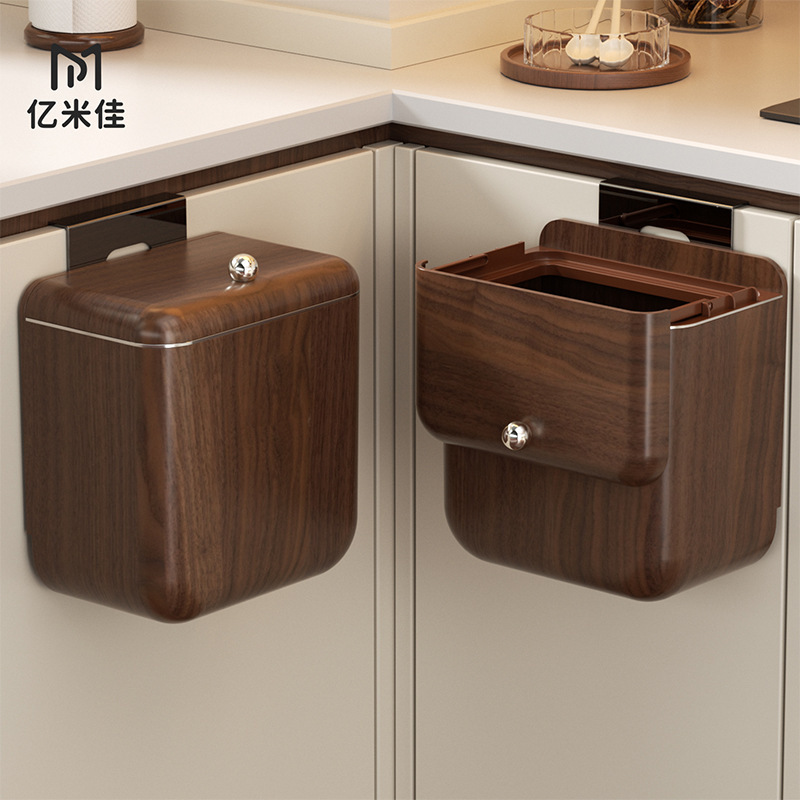 Kitchen Trash Can, No-Drill Wall-Mounted, Household Use, with Lid, Flip-Top, Large Storage Bin for Bathroom/Toilet