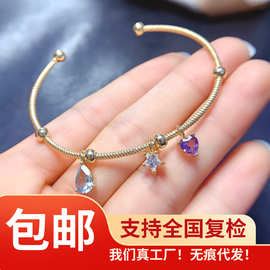 新款天然托帕石手镯S925银镶嵌主石5*7mm百搭网红爆款女饰批发